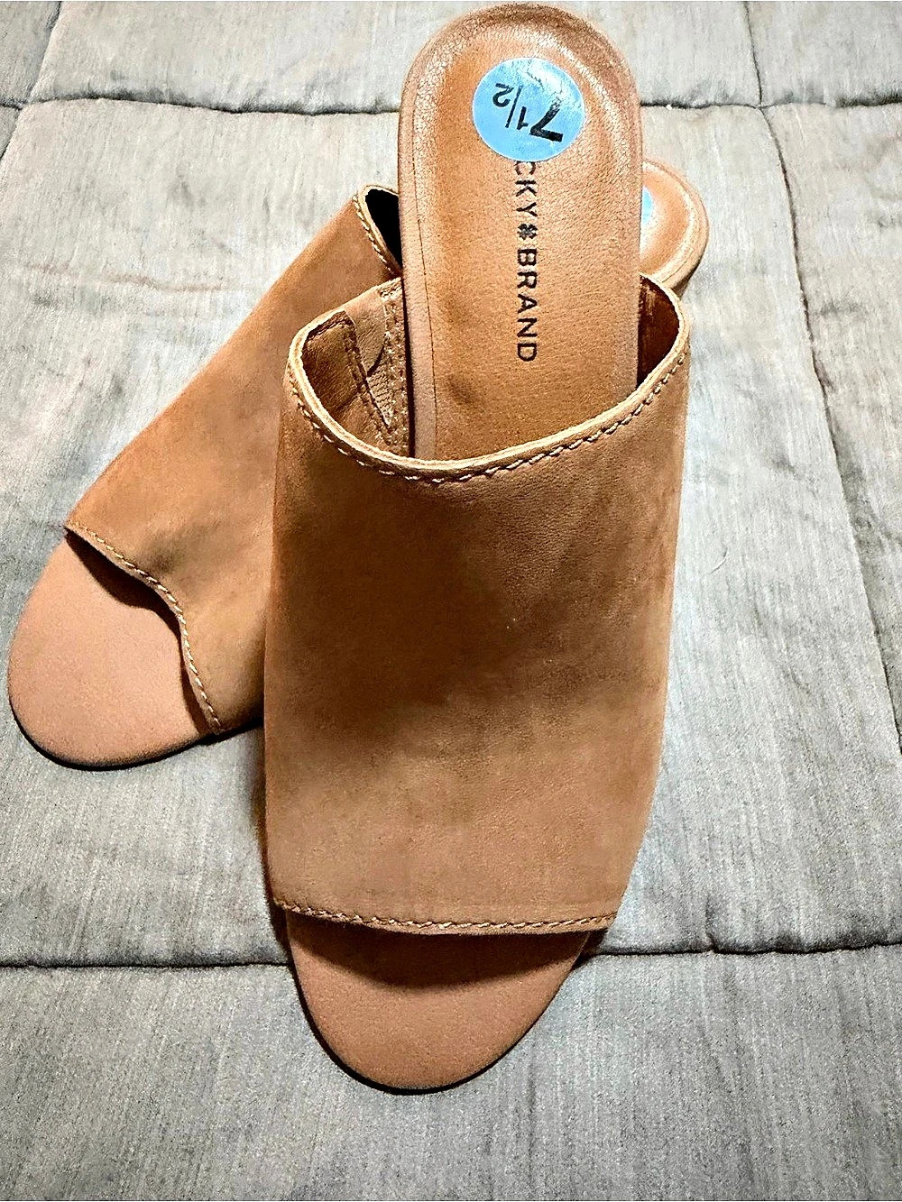 Lucky Open Toe Heel Mules in Suede Brown US 7.5 NWOT